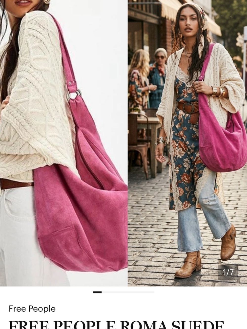 Free People Suede Hobo Shoulder Bag in Fuchsia Pink